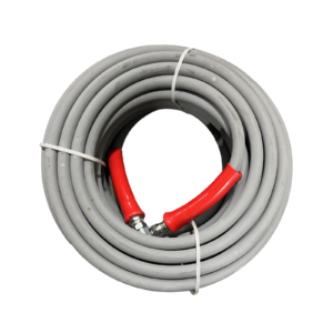 DOUBLE WIRE 6000PSI GRAY 3/8" x 100 HOSE W / RED BEND RESTRICTORS / SUPERJET